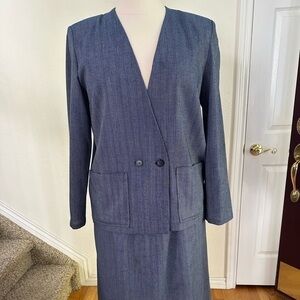Professionally made, navy and gray striped 2-piece jacket/skirt.